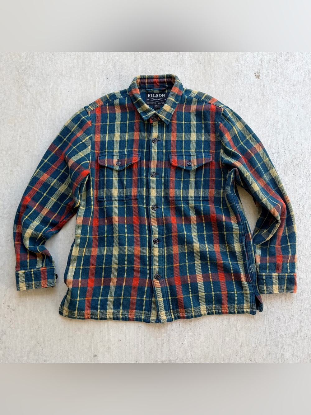 Filson Deer Island Jacket Shirt Gibraltar Plaid Brushed Tweed Large